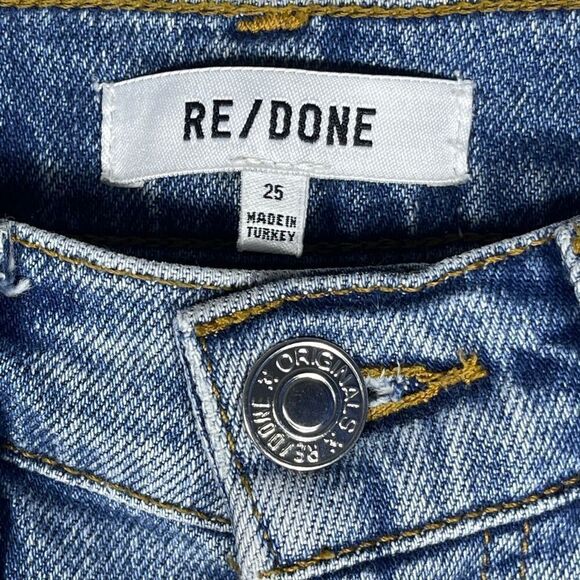 Redone Blue Cotton Blend Denim 80’s Slim Straight Leg Distressed Jeans Size 25 - Picture 4 of 11